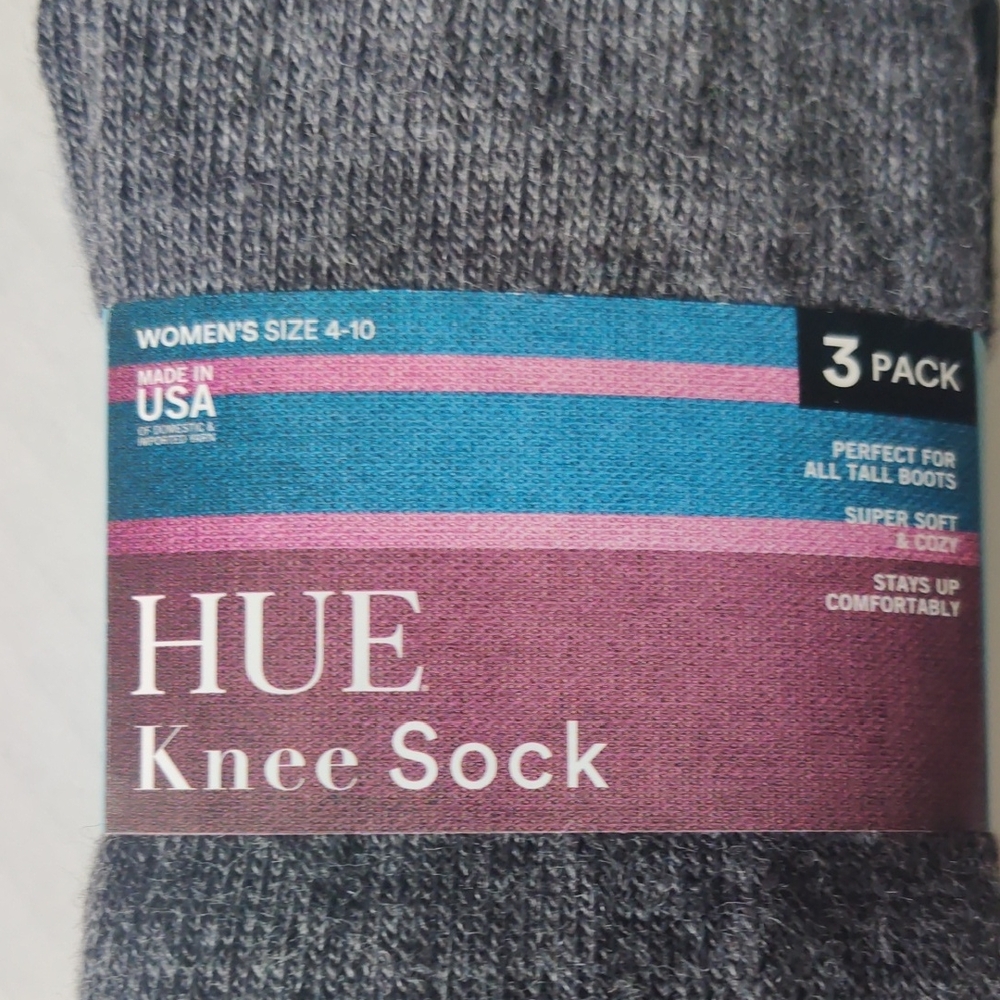 HUE Knee Socks – 3 Pack – Women's Size 4-10 – Made in USA NWT